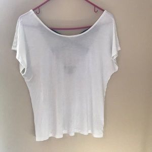 White T-Shirt with Black Crossed Straps on Back